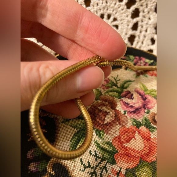 Vintage Circular Clutch Black Bag With Stitched Florals, Gold Accents - Picture 10 of 17